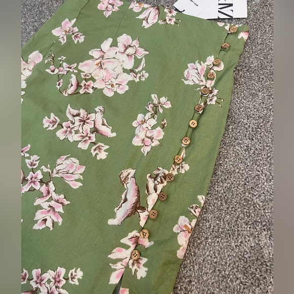 1 day sale! $15! NWT Zara Linen Blend Skirt Green Floral Size Small  3271/781 - Picture 11 of 15